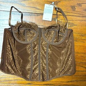 Raxnode Brown Lace Corset Top New With Tags Size Large